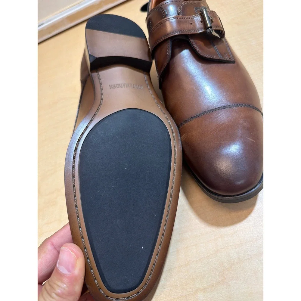 Steve Madden Covet Brown Leather Monk Strap Cap Toe Dress Shoes Mens 10 COVE02M1